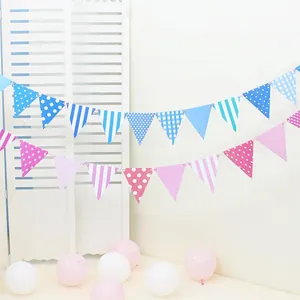 Minimalist Paper Triangle Flag Bunting Banner Plaid Stripe Polka Dot Garland For Birthday Party Wedding Nursery Decor