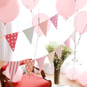 Minimalist checkered and striped paper pennant banners for children's party decoration