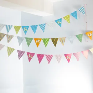 Baby Birthday Party Banner Cartoon Rocking Horse Polka Dot Stripe Heart Triangular Paper Bunting For Nursery Wall Decoration