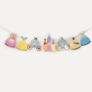 Nordic princess castle bunting with carriage and dress banners for girls birthday party decor