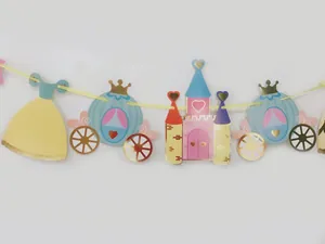 Detail of Nordic princess castle banner with gold-stamped carriage and dress cutouts