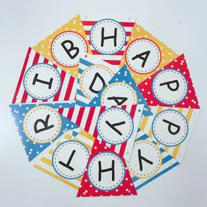 Banderín triangular colorido Happy Birthday para decoraciones vibrantes de pared de fiesta