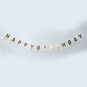 White and gold foil Happy Birthday fishtail banner for kids party decoration