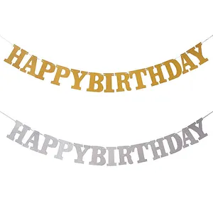Glitter Happy Birthday Banner Gold Silver Sequin Paper Hanging Garland For Birthday Party Celebration Decoration Supplies