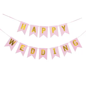 Pink swallowtail swallow banners with gold foil Happy Wedding letters for party decor