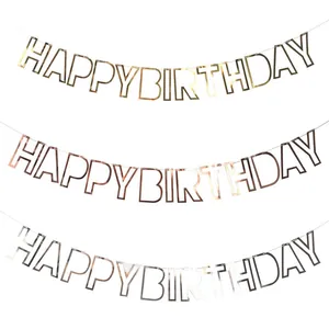 Happy Birthday Banner Spiegel Pailletten Papier Girlande Zum Aufhängen Für Kinder Erwachsene Geburtstag Party Deko Gold Silber Roségold