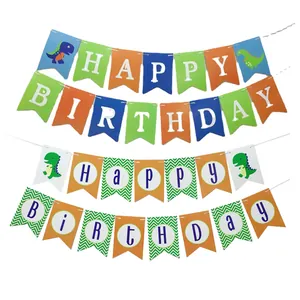 Dinosaur Happy Birthday Banner Paper Letter Pennant Garland For Kids Boy Birthday Party Background Decoration Hanging Banner