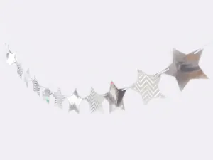 Close-up of double-sided silver foil star banner with wave texture and mirror finish