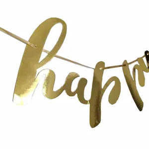 Golden glittery Happy Anniversary banner decoration for wedding party and celebration