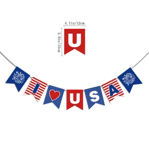Party-Girlande zum Unabhängigkeitstag mit I Love USA Flaggen und Feuerwerk-Muster