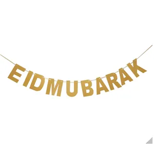 Golden glitter EID MUBARAK star banner for Eid al-Fitr party decoration and home celebration