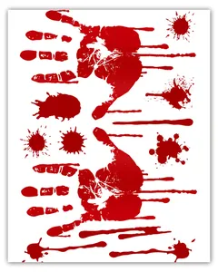 Detail of red bloody handprint and drip stickers for Halloween party wall decoration
