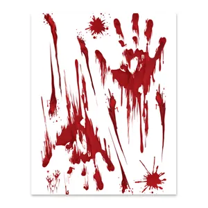 Halloween Horror Blood Handprint Stickers Scary Bloodstain Footprint Window Decals PVC Haunted House Party Wall Decoration