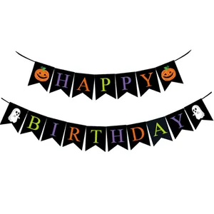 Guirlande Suspendue en Papier Anniversaire Halloween Fantôme Citrouille Bannière pour Décoration de Fête École Maternelle