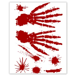 Halloween scary red bloody handprints and skull stickers for haunted house party decoration