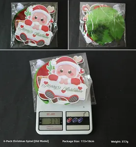 Detail view of 6-piece Merry Christmas hanging swirl decorations with Santa Claus design