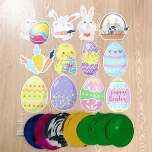 Detailed set of Easter cardboard hanging cards with colorful metallic spiral swirls