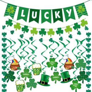 Set de decoración San Patricio con pancartas Lucky y adornos de espirales verdes