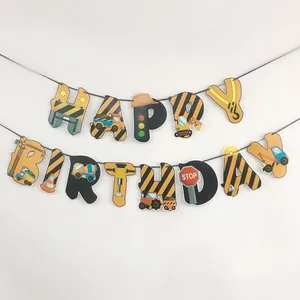 Construction Excavator Birthday Party Decorations Happy Birthday Banner Cake Topper Cupcake Toppers Kids Party Supplies Paper Ornaments