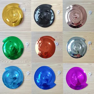 Detail of nine-color PVC metallic spiral swirls with plastic hooks for party decor