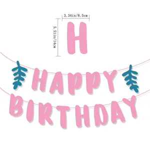 Lettres de bannière Happy Birthday roses avec dimensions de 14 par 8,5 centimètres