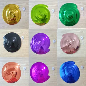 Metallic PVC spiral swirls in multiple colors with hanging hooks for party decorations