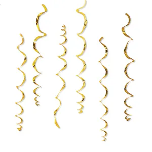 Golden PVC hanging swirl decorations for festive party and wedding backdrop decor