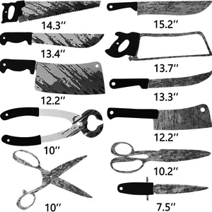 Halloween bloody weapon banner set featuring 10 realistic knives and tools for decor