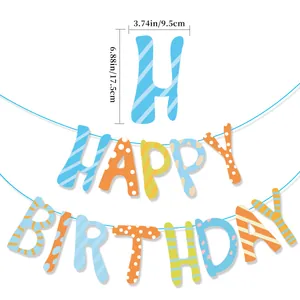 Guirlande Happy Birthday colorée en papier avec motifs à pois et rayures de fête