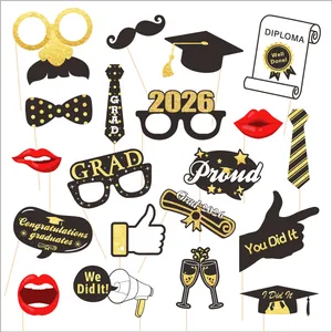 Abschlussfeier Fotorequisiten Karton Hüte Brillen Diplom Schnurrbärte Lippen Schulfeier Party Dekoration Fotografie Zubehör Grad Requisiten Set