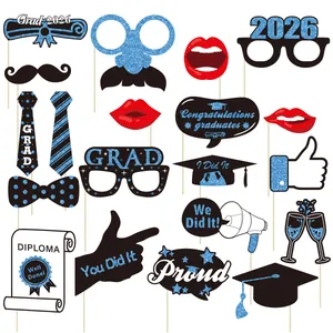 Blaue Glitzer 2026 Abschlussfeier Fotorequisiten mit Diplom und Hut Motiven