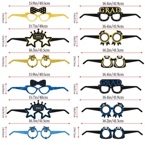 Detailed size chart for 12 unique 2026 graduation party photo booth paper glasses