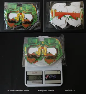 Detail view of St. Patrick's Day party glasses set showing dimensions and weight 20.5g