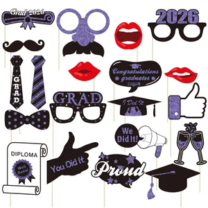 2026 Abschlussfeier Fotorequisiten Set mit lila Glitzer und schwarzen Karten Accessoires