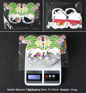 Easter paper glasses with green rabbit ears and daisy design, packaged in clear OPP bag