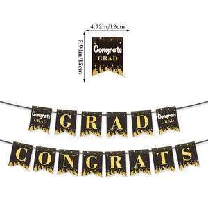 Detail showing 12x15cm dimensions for black and gold glitter Congrats Grad banner