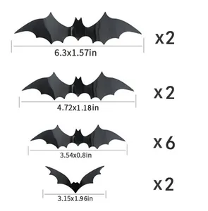 Set van 12 zwarte 3D vleermuis muurstickers in vier maten voor Halloween decoratie