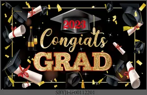 Detail van 2024 afstudeerbanner met gouden confetti en Congrats Grad tekst ontwerp