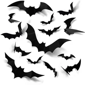 3D Halloween zwarte vleermuis muurstickers in diverse maten voor spookachtige decoratie