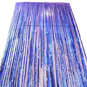Blue metallic foil fringe curtain backdrop for birthday party and wedding decorations