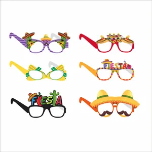 Set di 6 occhiali colorati per festa messicana Fiesta in carta con Sombrero e Cactus