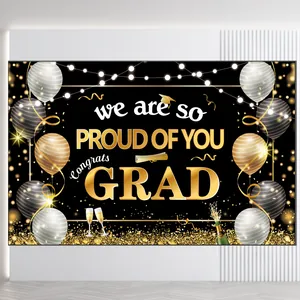 Afstuderen Feest Achtergrond Banner Gefeliciteerd Grad Klasse Van 2023 2024 Decoraties Voor School Feestartikelen Afstudeerceremonie Fotografie Achtergrond Polyester Stof