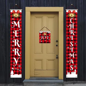 Plaid Christmas porch banner set with Merry Christmas text and buffalo check pattern