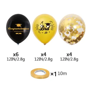 15-piece black and gold graduation balloon set with Congrats Graduates and I Did It prints