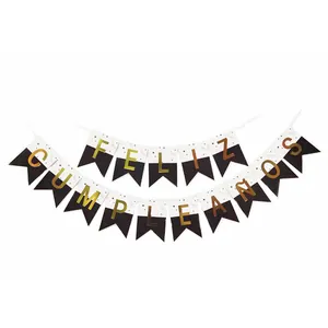 Spanish Feliz Cumpleaños gold foil letter banner for birthday party decoration