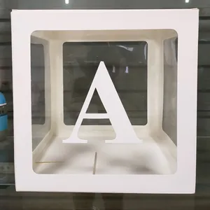 Boîte à ballons blanche transparente avec lettre A pour déco de fête prénatale
