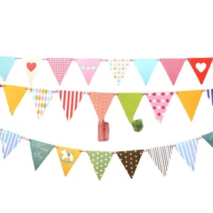 Colorful heart and polka dot triangle bunting banner for kids' birthday party decor