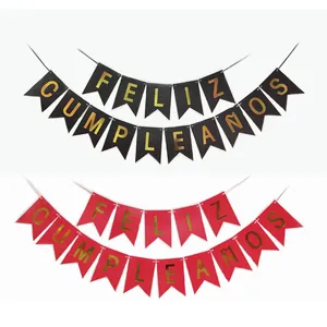 Spanish Feliz Cumpleaños Birthday Banner Gold Stamping Paper Bunting For Party Decoration Festive Garland For Celebration Events Home School Decor