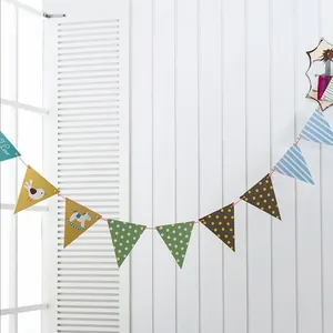 Cartoon bird and rocking horse triangle bunting banner for kids birthday party decoration
