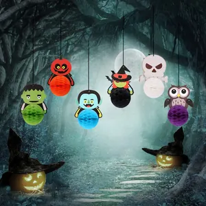 Lot de décorations d'Halloween en papier nid d'abeille avec citrouille et fantôme